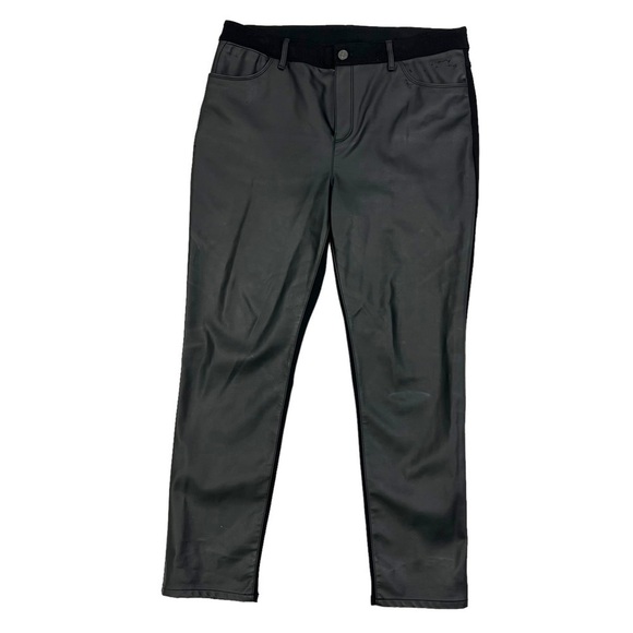 Chico's Pants - Chico’s Black Stretch Ponte Knit Faux Leather Front Pull On Slim Leg Pant Sz 12R